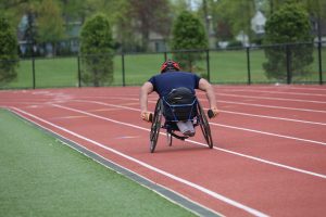 wheelchair user on track